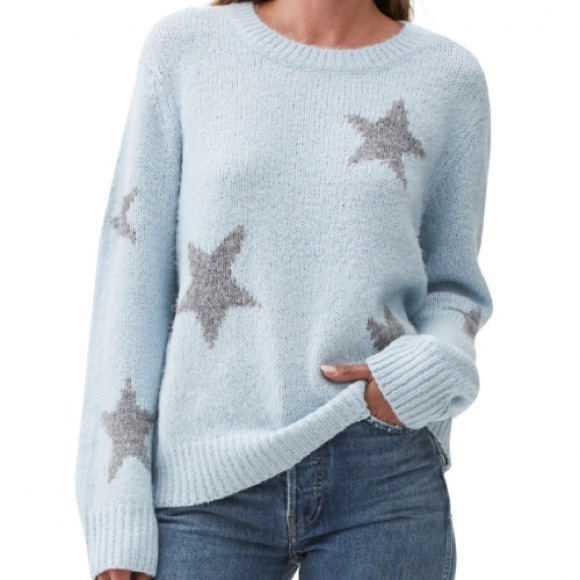 Michael Stars Intarsia Star Relaxed Fit Crewneck Sweater Grey Ice - Picture 3 of 6